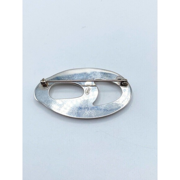 Vintage Solid Sterling Silver 925 Abstract Modernist Oval Swirl Brooch Pin 14.6g - Picture 2 of 6
